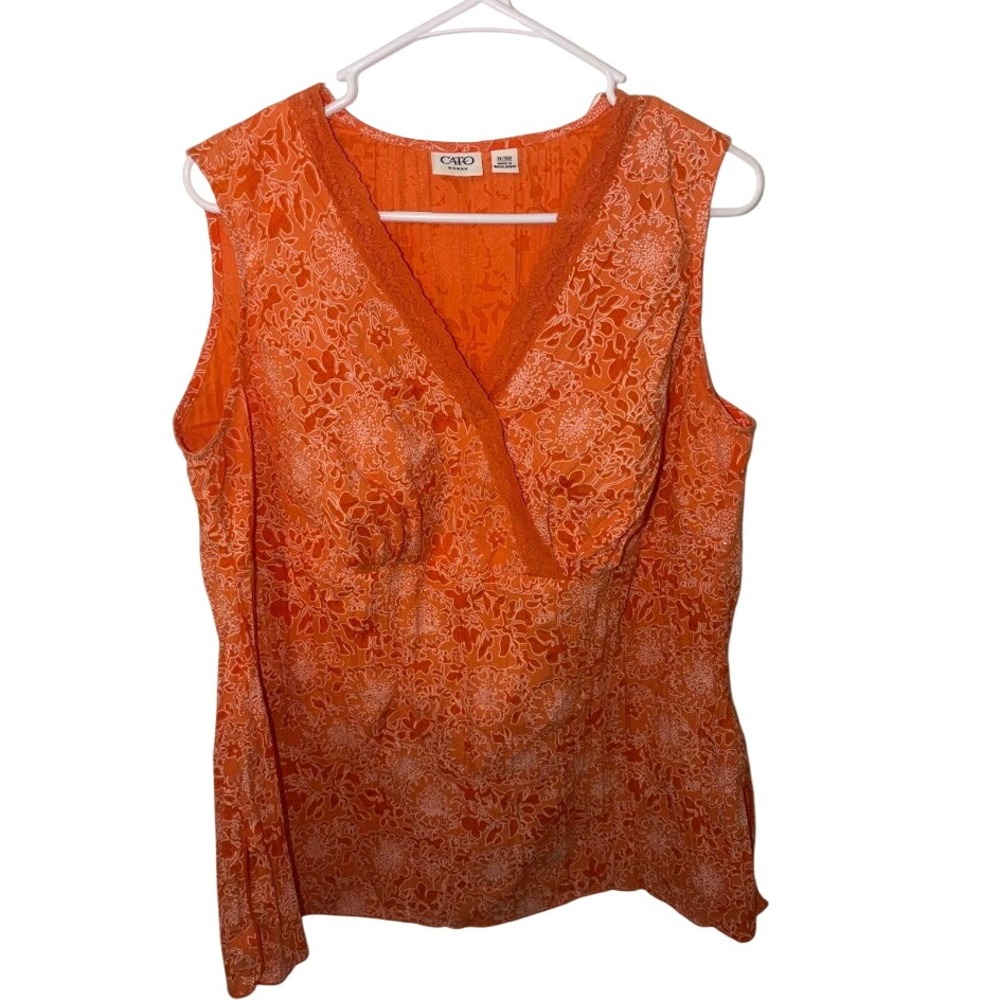 Cato Woman Orange Floral Faux Wrap Sleeveless Top Rhinestones Size 14/16W